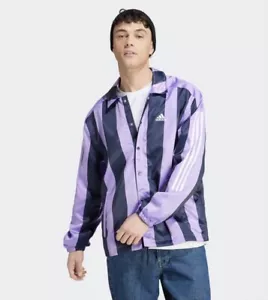 NWT $110 Adidas Men’s Size Medium Violet Fusion Striped Satin Coaches Jacket - Picture 1 of 12