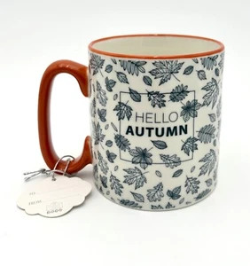 Taza de cerámica 10 Strawberry Street Fall HOLA OTOÑO hojas blancas negras 20 OZ - Imagen 1 de 2