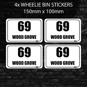 4 x Wheelie Bin Stickers Number Stickers Numbers Road Street Name Vinyl Sign