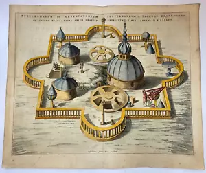 STJERNEBORG TYCHO BRAHE'S OBSERVATORY 1663 WILLEM BLAEU ANTIQUE VIEW (WITH GOLD) - Picture 1 of 6