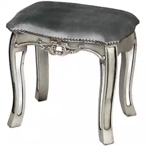 Silver Stool Pouf Vanity Stool Upholstered Stool Bench Ottoman Baroque - Picture 1 of 5