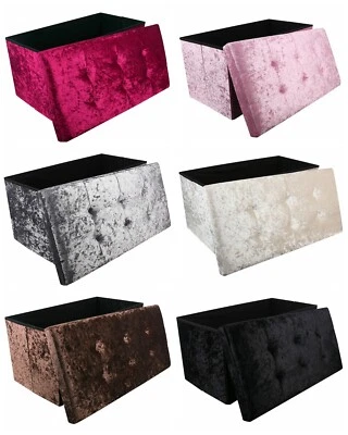 2 Seat Foldable Velvet Ottoman Double Bed Storage Box Foot Stool 76cmx38cm Large - Image 1 of 4