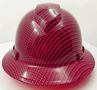 Hard Hat FULL BRIM custom hydro dipped , OSHA ,WICKED HOT PINK CARBON FIBER WOW  - Image 1 of 4