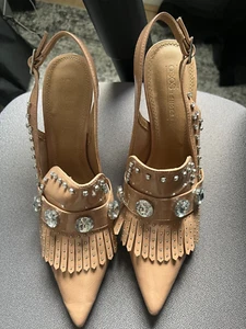 Asos size 8 beige patent sterling embellished loafer heels - Picture 1 of 4