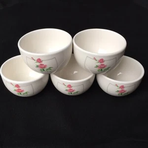 Mini Custard Dessert Cup Bowl White Pink Rose Floral Flower Art Vintage Set of 5 - Picture 1 of 12