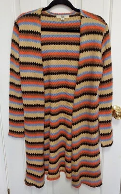Cárdigan largo a rayas delantero abierto Ya Los Angeles talla L naranja azul marrón  Foto 1 de 4