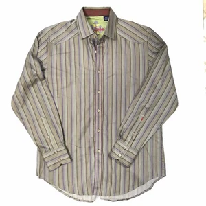 Camisa a rayas con puño abatible mediano Robert Graham púrpura verde - Imagen 1 de 6