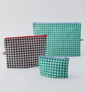 NEW! Baggu GO POUCH 3-PIECE SET in “Jewel Checks” Limited Ed Recycled Nylon Bags - Picture 1 of 7