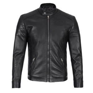 Herren Biker Distressed schwarz Vintage Motorrad Cafe Racer Echtlederjacke - Bild 1 von 8