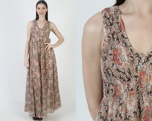 Vintage Denise Are Here Smocked Dress Black Floral Cottagecore Prairie Sundress - Picture 1 of 8