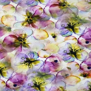 Viscose Jersey Fabric Digitally Printed Catania Watercolour Floral Flower Pansy - Picture 1 of 1