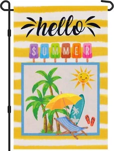 Hello Summer Garden Flag 12X18 Inch, Colorful Popsicle Coco Double Sided Holiday - Picture 1 of 3
