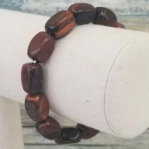 Beaded Tigers Eye Stretch Bracelet Brown Polished Stone Quartz Gemstone - Picture 1 of 4