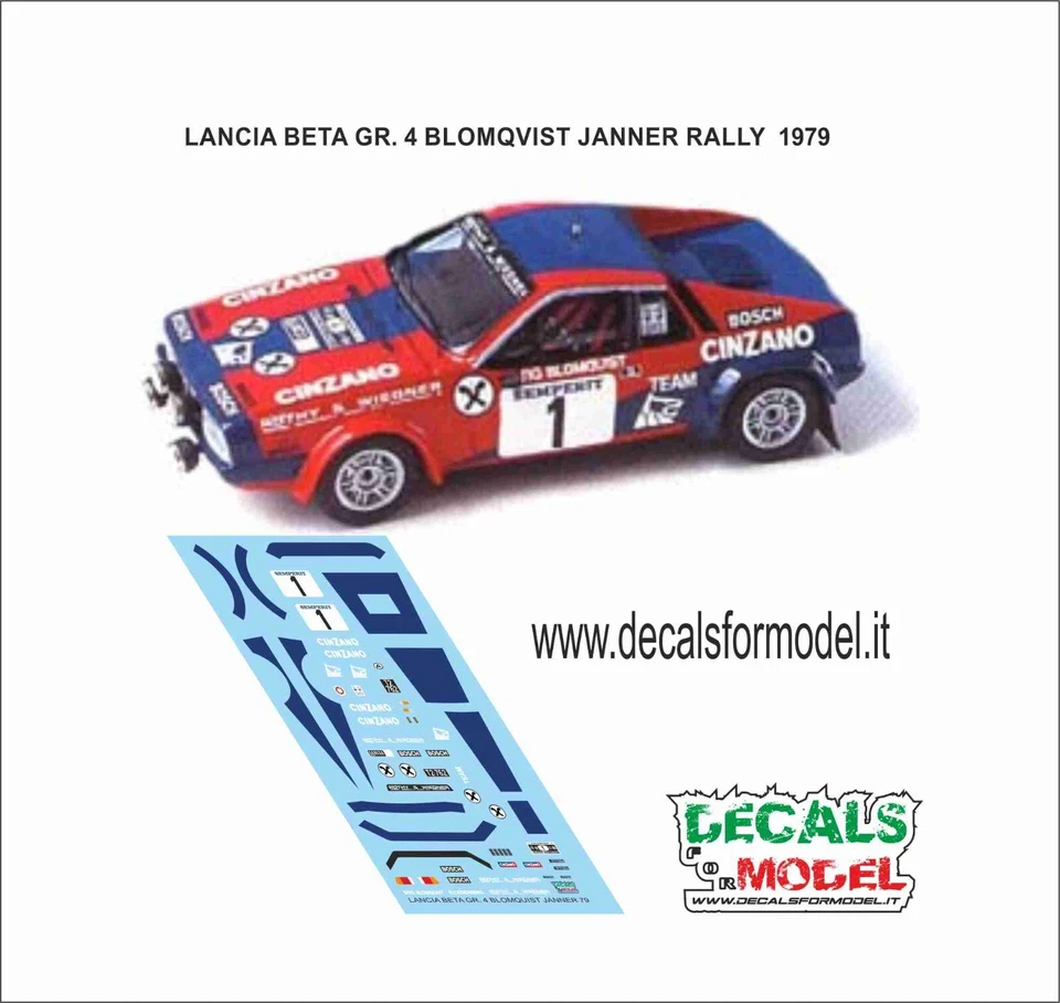 DECALS 1:43 LANCIA BETA GR 4 CINZANO BLOMQVIST JANNER RALLY 1979 - Immagine 1 di 1