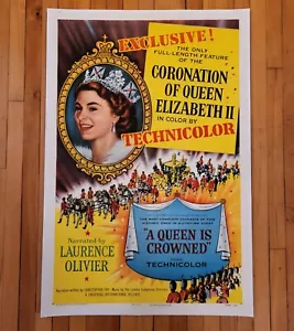 1953 A Queen is Crowned, Coronation of Queen Elizabeth II - 27x41" Movie Poster - Picture 1 of 1