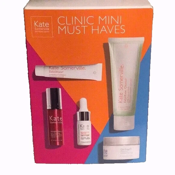 KATE SOMERVILLE: JUEGO DE 5 PIEZAS CLÍNICA MINI IMPRESCINDIBLE. 3,28 FLOZ. ORG $60 VENTA $30 Foto 1 de 1