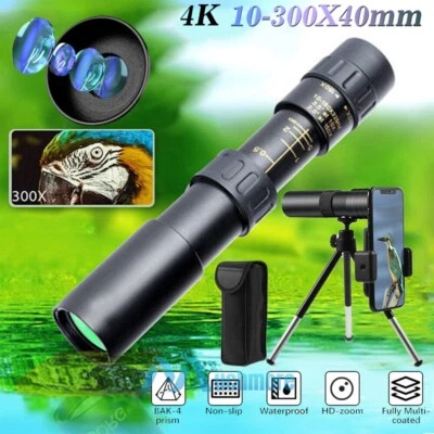 Night Vision Monocular 4K 10-300X40mm Military Zoom Prism Super Telescope + Bag - Image 1 of 4