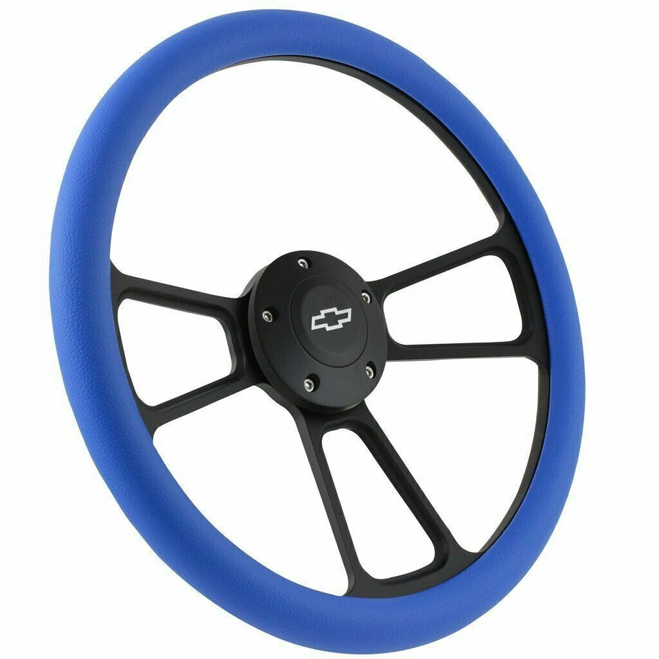 1969-1994 Impala, Bel Air, Caprice 14" Kit de volante negro Billet y azul Foto 1 de 4