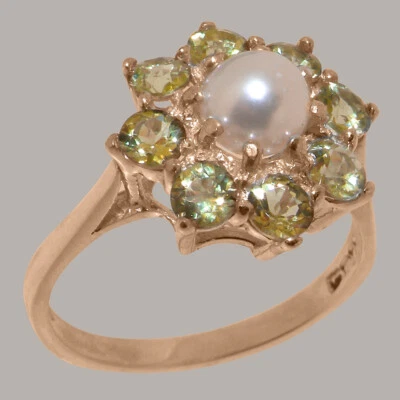 Solid 9k Rose Gold Pearl & Peridot Womens Cluster Ring - Sizes 4 to 12 - Image 1 of 4