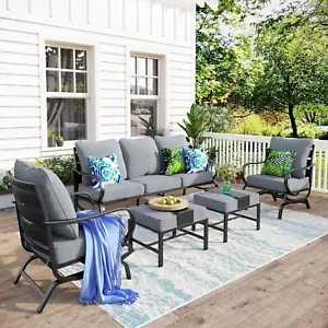 Patio Conversation Sofa Sets Outdoor Furniture Set with Rocking Chairs Ottoman - Picture 1 of 8