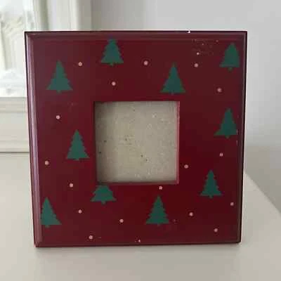 Lindo marco de fotos ROJO pequeño de vacaciones con árbol de Navidad - copos de nieve dorados Foto 1 de 4