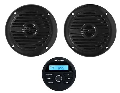 KICKER KMC2 Gauge Hole Digital Media Receiver w/Bluetooth+(2) 4" Black Speakers - Image 1 of 4