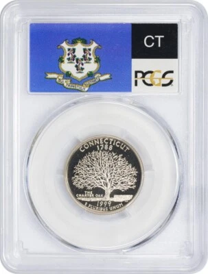 1999-S Flag Clad Connecticut State Quarter CT PR70DCAM PCGS Proof 70 Deep Cameo - Image 1 of 2