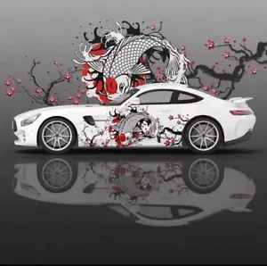Koi Flower Design; JDM Decals For Cars; Universal Fit Both Sides; Koi Sakura - Picture 1 of 1