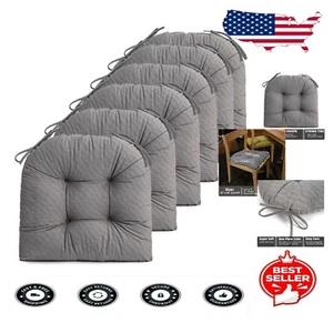 17"x16" Plush Chair Cushion Set of 6 - Dark Grey U-Shaped Pads for Dining - Picture 1 of 8