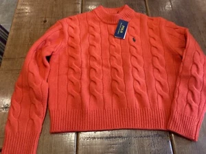 JUMPER POLO RALPH LAUREN GRANDE TEJIDO CABLE RECORTADO TALLA 10UK S NUEVO CON ETIQUETAS NARANJA Y2 - Imagen 1 de 3
