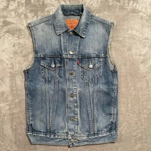 Levis Jacket Mens Small Blue Denim Trucker Sleeveless Vest Biker - Picture 1 of 8
