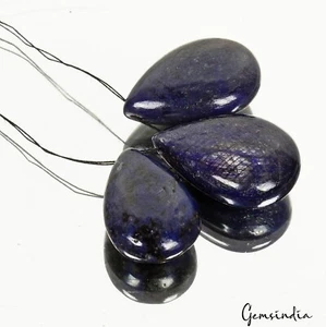115+Ct/3Pcs Natural Blue Sapphire Drill Pear Cab Bead/Briolette Gems For Pendant - Picture 1 of 5