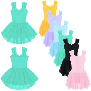 Kids Girls Dancewear Practice Leotards Modern Dress Fancy Dresses Sleeveless - Picture 1 of 62