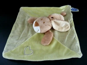 93.* DOUDOU PLAT MOTS D'ENFANTS LAPIN BEIGE RAYE JAUNE VERT GRIS COEUR TBE - Picture 1 of 10
