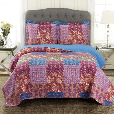 Floral Patchwork Kenzy Oversized Coverlet Set Printed Microfiber Wrinkle Free  - Image 1 of 2