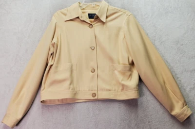 Liz Claiborne Cropped Jacket Womens Petite 6 Pale Yellow Collared Button Front - Image 1 of 4