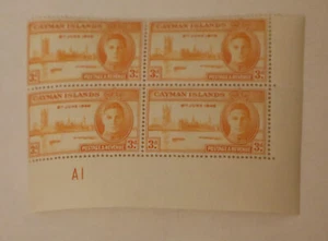 KGVI 1946 VICTORY 3d CAYMAN ISLANDS PLATE BLOCK A1 - Picture 1 of 2