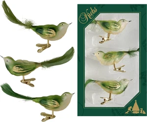 Glas Weihnachtsbaum Vögel auf Clip - grün transparent, 3 Stück, 11 cm - Bild 1 von 1