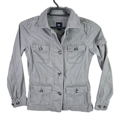 Chaqueta utilitaria militar gris hueco para mujer manga larga abotonada 100 % algodón talla S Foto 1 de 4