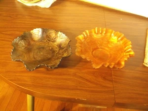 Lote de 2 cuencos festoneados de vidrio de carnaval vintage, vidrio de la depresión, iridiscente - Imagen 1 de 7