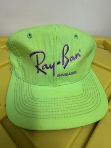 Vintage Ray Ban Hat Script Trucker Strap back Cap Neon Green Sunglasses 90s - Picture 1 of 6