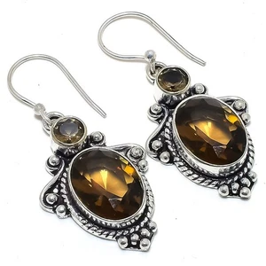 Pendiente de joyería de cuarzo ahumado con piedras preciosas enchapado en plata 2,0" M1517 - Imagen 1 de 4