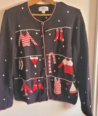Vintage Christmas Sweater  XL  Women's Black Crochet Details By Casual Corner - Image 1 of 4