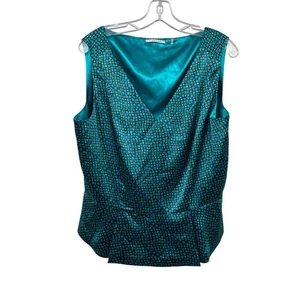 Top sin mangas TAHARI Peplum para mujer cuello en V verde azulado/multi talla XL cremallera - Imagen 1 de 9
