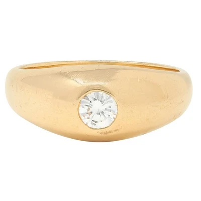 Anillo de compromiso solitario vintage de oro de 14 quilates con diamantes talla transitoria de los años 60 Foto 1 de 4