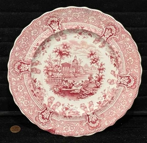 Placa de transferencia roja Staffordshire, "MILANESE VILLAS", Francis Dillon, c. 1834 - Imagen 1 de 5