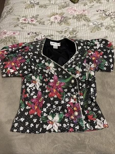 Vintage Morton Myles Cocktail Jacke Puff Pailletten Ärmel Gr. 6 Blumen 80er Dynasty - Bild 1 von 10