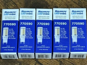 5 Pack- Bulbrite 770590 LED Mini Bulb 4.5W=40W 120V T4 2-Pin G9 Base Clear 27K - Picture 1 of 5