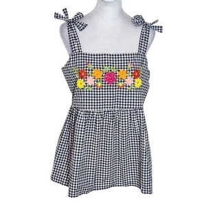 Top de guinga Arizona blanco y negro con bordado floral nuevo con etiquetas talla 2XL - Imagen 1 de 8