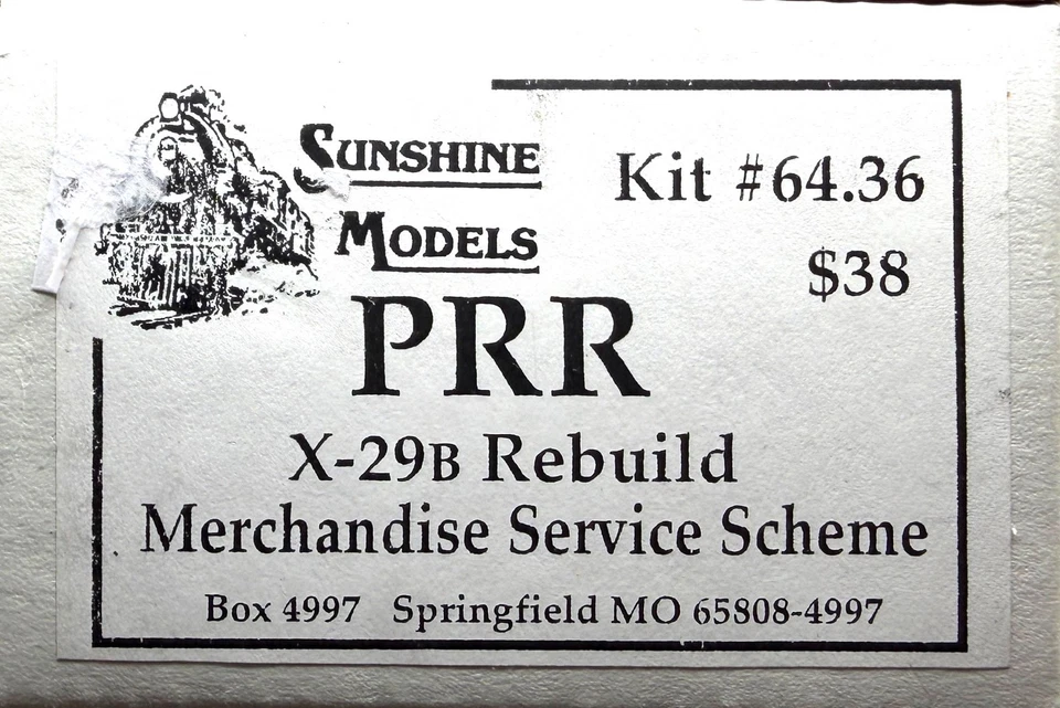 HO SUNSHINE MODELS 64.36 PRR X-29B RESIN KIT REBUILD MERCHANDISE SERVICE SCHEME - Image 1 of 1